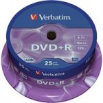 Verbatim 43500 DVD+R Matt Silver 4.7GB 120min – Pack Of 25